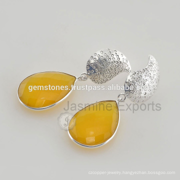 Yellow Chalcedony Gemstone Earrings Vermeil 925 Sterling Silver Jewelry